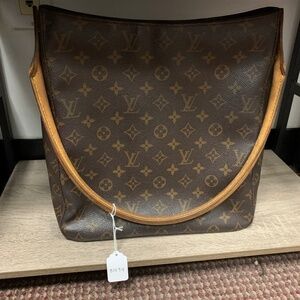 Louis Vuitton Monogram Hobo Shoulder Bag in Brown and Tan Leather Trim